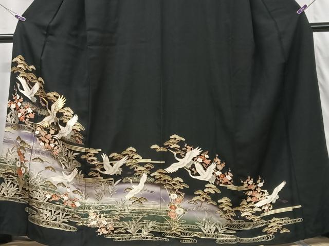 平和屋着物■豪華黒留袖 飛鶴松梅文 暈し染め 金彩 正絹 逸品 CABG6430xe