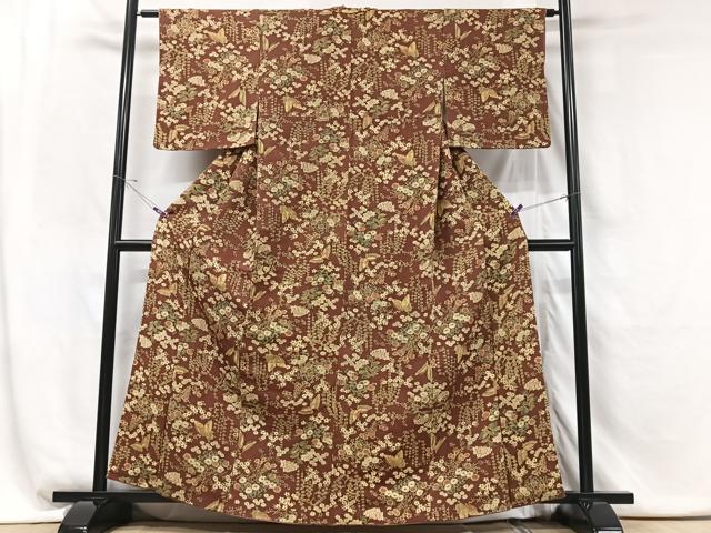 平和屋着物■上質な小紋 花蝶文 鬼しぼ縮緬 正絹 逸品 CABG6440xe