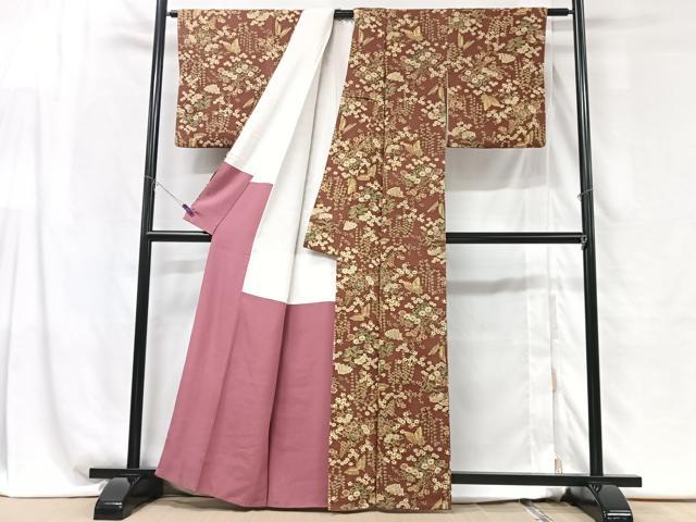 平和屋着物■上質な小紋 花蝶文 鬼しぼ縮緬 正絹 逸品 CABG6440xe