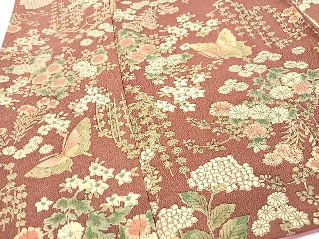 平和屋着物■上質な小紋 花蝶文 鬼しぼ縮緬 正絹 逸品 CABG6440xe