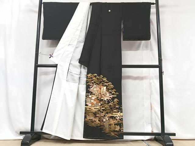 平和屋着物■豪華黒留袖 駒刺繍 御所車浜松文 金彩 正絹 逸品 CABG6464xe