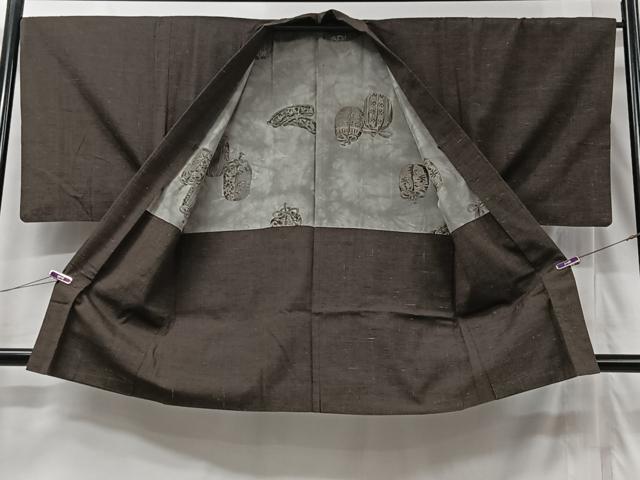 平和屋着物■男性 紬 アンサンブル 赤墨色 正絹 逸品 CABG6466xe