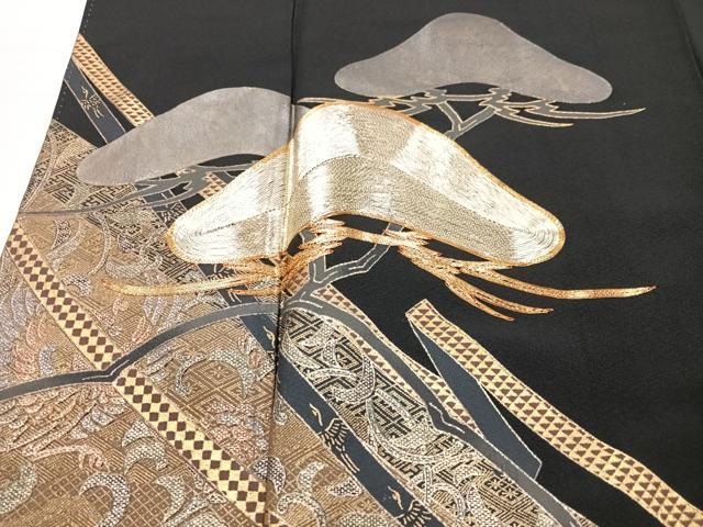 平和屋着物■豪華黒留袖 駒刺繍 更紗花鳥文 正絹 逸品 CABG6471xe