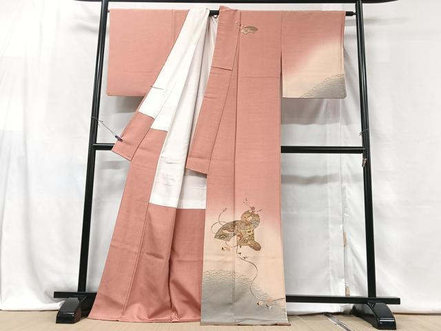 平和屋着物■訪問着 刺繍 地紙貝桶花鳥文 暈し染め 正絹 逸品 CABG6484xe