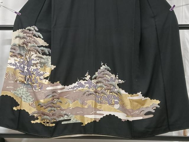 平和屋着物■豪華黒留袖 駒刺繍 鴛鴦風景文 正絹 逸品 CABG6490xe
