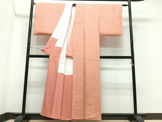 平和屋着物■上質な色無地 片輪車花地紋 黄丹色 正絹 逸品 CABG6501xe
