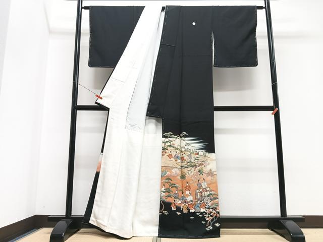 平和屋着物■豪華黒留袖 作家物 人物風景文 暈し染め 金彩 正絹 逸品 未使用 CABG6502xe