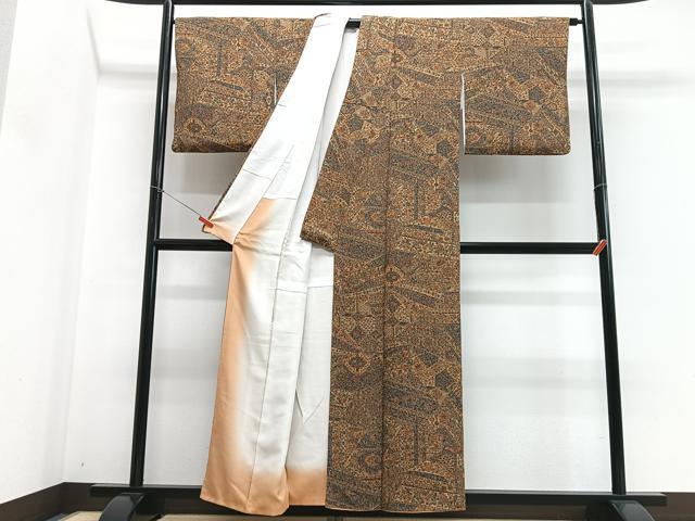 平和屋着物■上質な小紋 切嵌花文 鬼しぼ縮緬 正絹 逸品 CABG6534xe