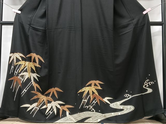 平和屋着物■豪華黒留袖 駒刺繍 笹竹文 金彩 正絹 逸品 CABG6540xe