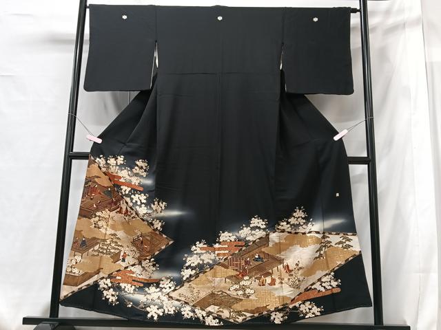 平和屋着物■豪華黒留袖 作家物 人物風景文 暈し染め 金彩 正絹 逸品 CABG6549xe
