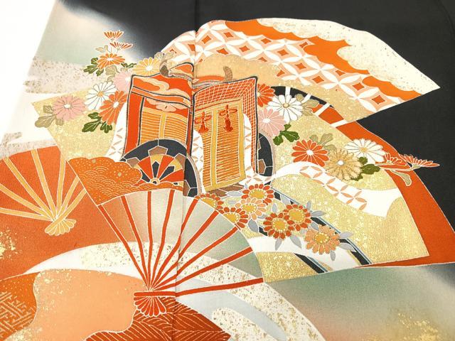 平和屋着物■豪華黒留袖 作家物 扇面御所車花文 暈し染め 金彩 正絹 逸品 CABG6578xe