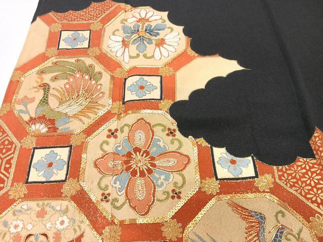 平和屋着物■豪華黒留袖 駒刺繍 花鳥文 正絹 逸品 CABG6579xe
