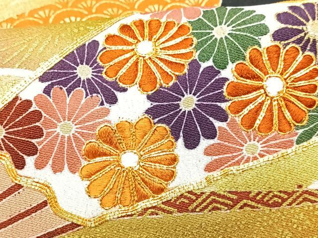 平和屋着物■豪華黒留袖 擦過物 駒刺繍 扇面吉祥花文 金彩 正絹 逸品 CABG6603xe