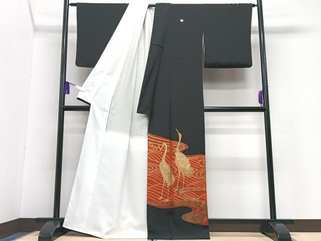 平和屋着物■豪華黒留袖 作家物 立波群鶴文 金彩 正絹 逸品 CABG6613xe