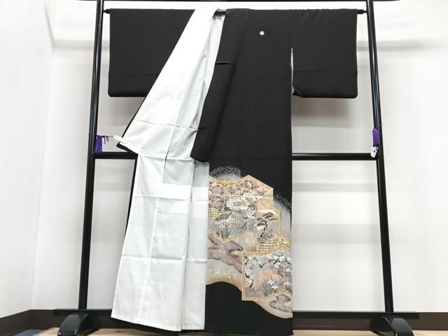 平和屋着物■豪華黒留袖 屏風花鳥文 暈し染め 金彩 正絹 逸品 CABG6629xe