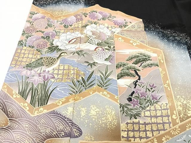 平和屋着物■豪華黒留袖 屏風花鳥文 暈し染め 金彩 正絹 逸品 CABG6629xe