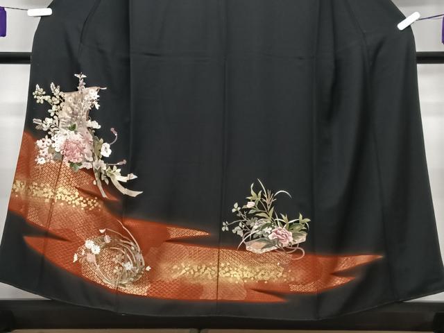 平和屋着物■豪華黒留袖 刺繍 几帳文箱花文 金彩 正絹 逸品 CABG6630xe