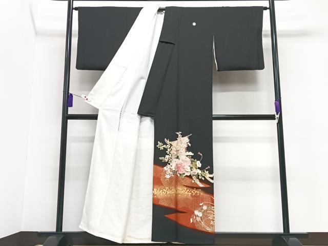 平和屋着物■豪華黒留袖 刺繍 几帳文箱花文 金彩 正絹 逸品 CABG6630xe