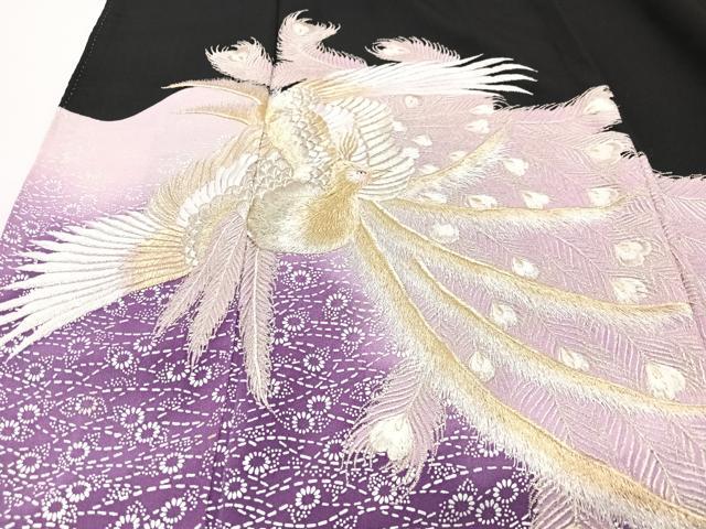 平和屋着物■豪華黒留袖 刺繍 孔雀文 金銀糸 正絹 逸品 CABG6631xe