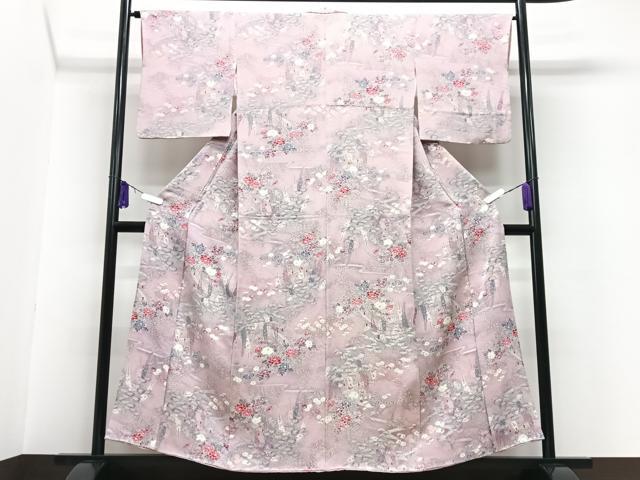 平和屋着物■上質な小紋 流水草花文 鬼しぼ縮緬 正絹 逸品 CABG6644xe