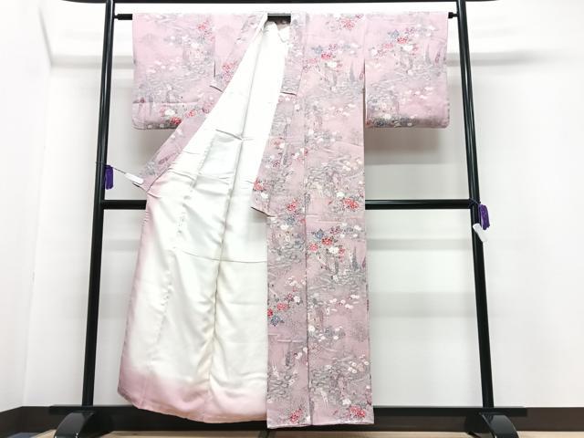 平和屋着物■上質な小紋 流水草花文 鬼しぼ縮緬 正絹 逸品 CABG6644xe