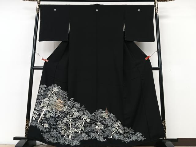 平和屋着物■豪華黒留袖 刺繍 風景文 金彩 正絹 逸品 CABG6664xe