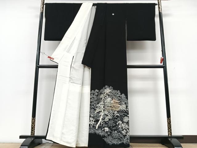 平和屋着物■豪華黒留袖 刺繍 風景文 金彩 正絹 逸品 CABG6664xe
