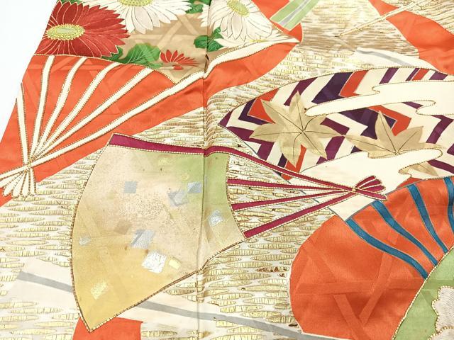 平和屋着物■豪華振袖 駒刺繍 扇面花文 金彩 正絹 逸品 CABG6673xe