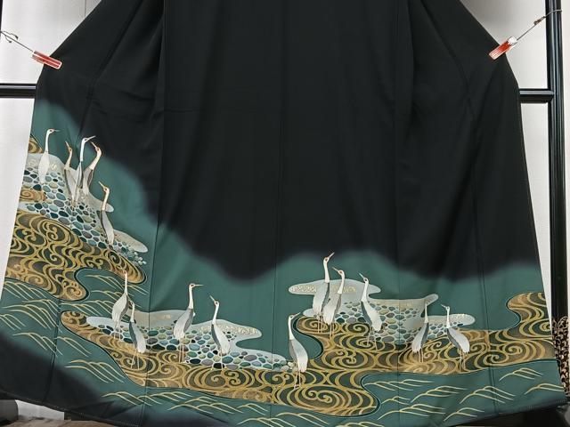平和屋着物■豪華黒留袖 群鶴 暈し染め 金彩 正絹 逸品 CABG6678xe