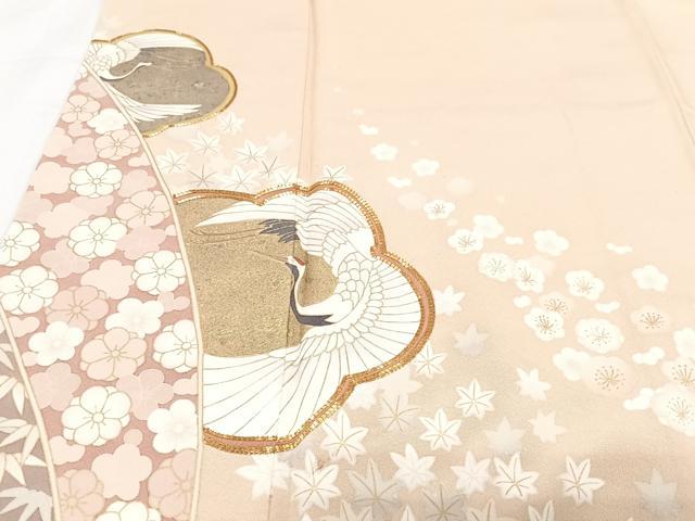 平和屋着物■豪華色留袖 駒刺繍 飛鶴花文 金彩 正絹 逸品 CABG6690xe