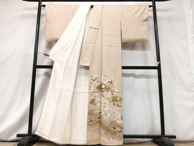 平和屋着物■豪華色留袖 駒刺繍 立波扇面花文 金彩 正絹 逸品 CABG6695xe