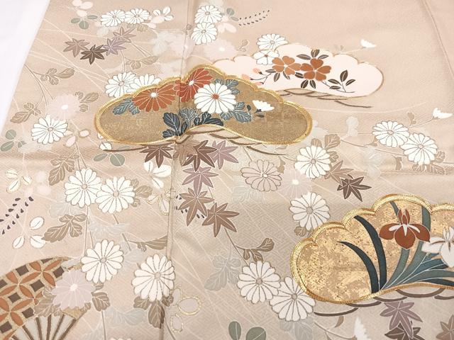 平和屋着物■豪華色留袖 駒刺繍 立波扇面花文 金彩 正絹 逸品 CABG6695xe