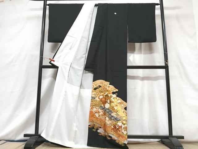 平和屋着物■豪華黒留袖 御所車草花文 金彩 正絹 逸品 CABG6718xe