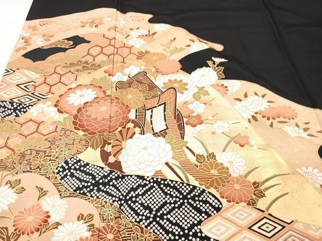 平和屋着物■豪華黒留袖 御所車草花文 金彩 正絹 逸品 CABG6718xe