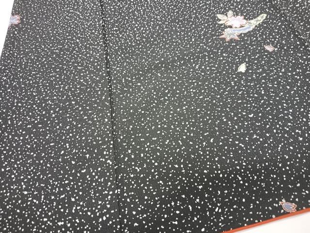 平和屋着物■小紋 舞花文 黒地 洗える着物 CABG6727xe
