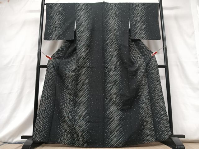 平和屋着物■小紋 幾何学文様 黒地 洗える着物 CABG6728xe