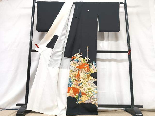平和屋着物■豪華黒留袖 駒刺繍 鉾 風景文 金彩 正絹 逸品 CABG6735xe