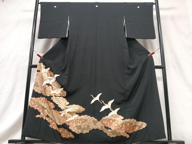 平和屋着物■豪華黒留袖 駒刺繍 飛鶴吉祥花文 金彩 正絹 逸品 CABG6736xe