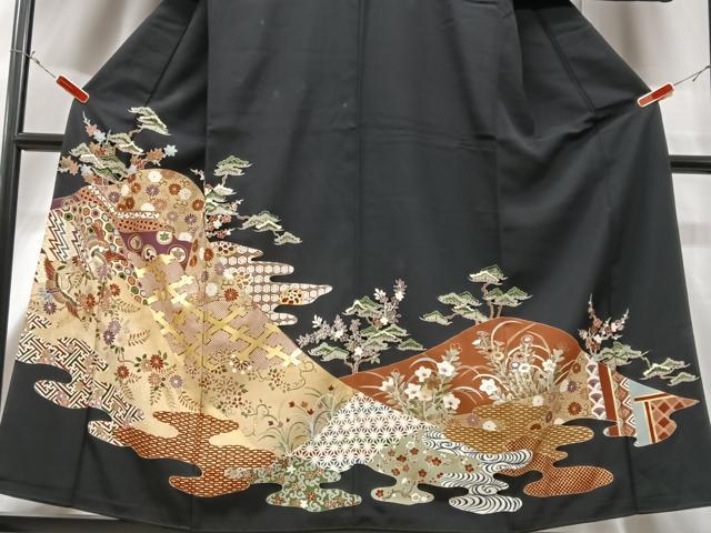 平和屋着物■豪華黒留袖 飛鶴花唐草松文 金彩 正絹 逸品 CABG6756xe