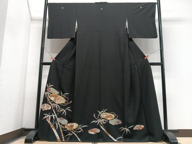 平和屋着物■豪華黒留袖 駒刺繍 文箱花笹竹文 金彩 正絹 逸品 CABG6764xe