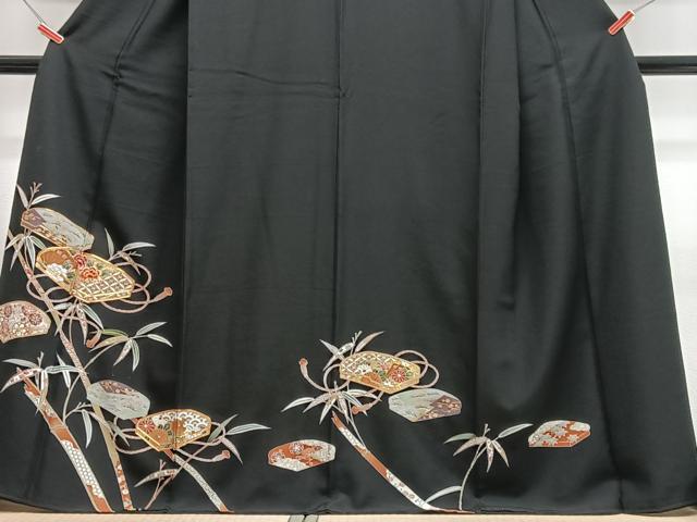 平和屋着物■豪華黒留袖 駒刺繍 文箱花笹竹文 金彩 正絹 逸品 CABG6764xe