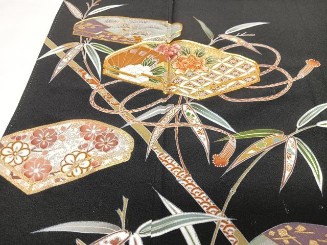 平和屋着物■豪華黒留袖 駒刺繍 文箱花笹竹文 金彩 正絹 逸品 CABG6764xe