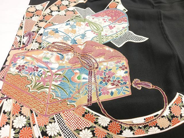 平和屋着物■豪華黒留袖 文箱短冊花鳥文 金彩 正絹 逸品 CABG6769xe