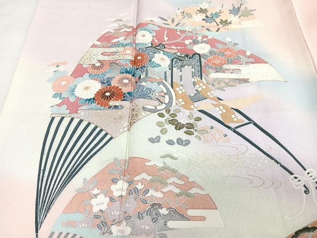 平和屋着物■訪問着 御所車扇面花文 金彩 正絹 逸品 CABG6778xe