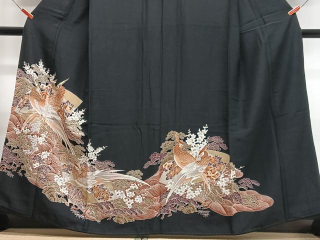平和屋着物■黒留袖 尾長鳥浜松文 金彩 洗える着物 CABG6792xe