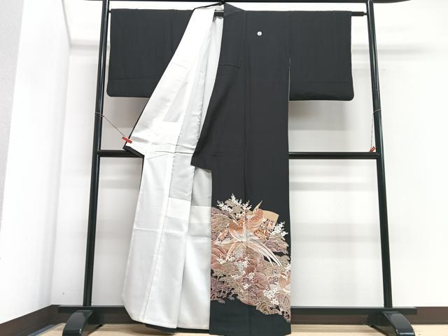 平和屋着物■黒留袖 尾長鳥浜松文 金彩 洗える着物 CABG6792xe