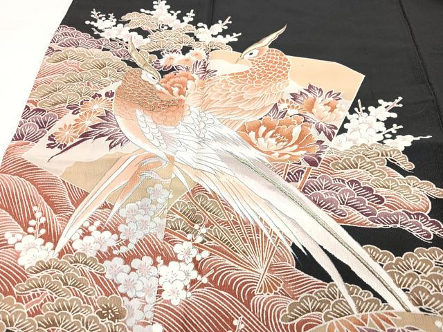 平和屋着物■黒留袖 尾長鳥浜松文 金彩 洗える着物 CABG6792xe