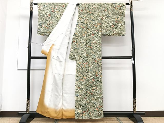 平和屋着物■上質な小紋 型染め 流水風景文 松竹梅 鬼しぼ縮緬 正絹 逸品 CABG6824xi