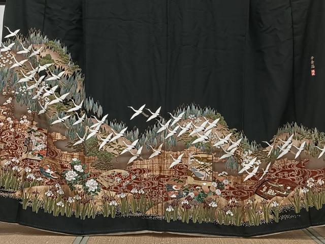 平和屋着物■豪華黒留袖 作家物 駒刺繍 本金箔 飛鳥風景文 正絹 逸品 CABG6831xi