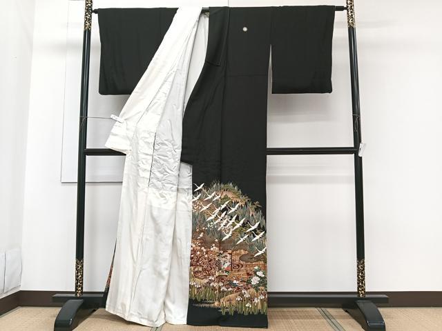 平和屋着物■豪華黒留袖 作家物 駒刺繍 本金箔 飛鳥風景文 正絹 逸品 CABG6831xi